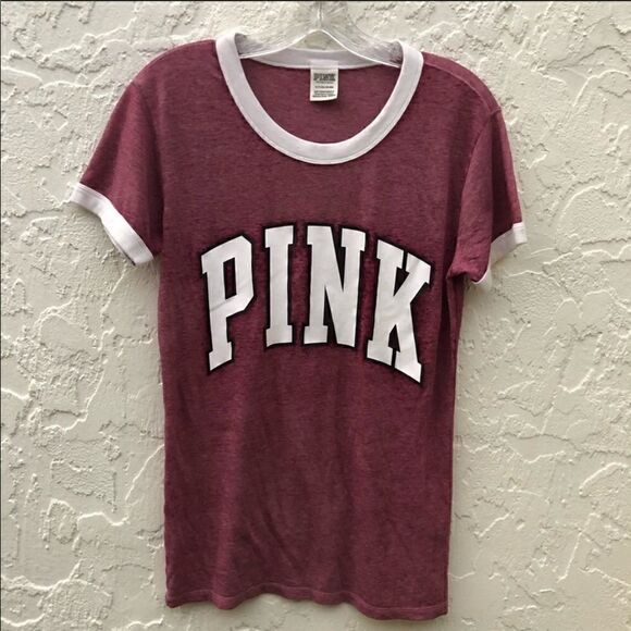 VS PINK Burgundy Short Sleeve Tee Size Small - Picture 1 of 3